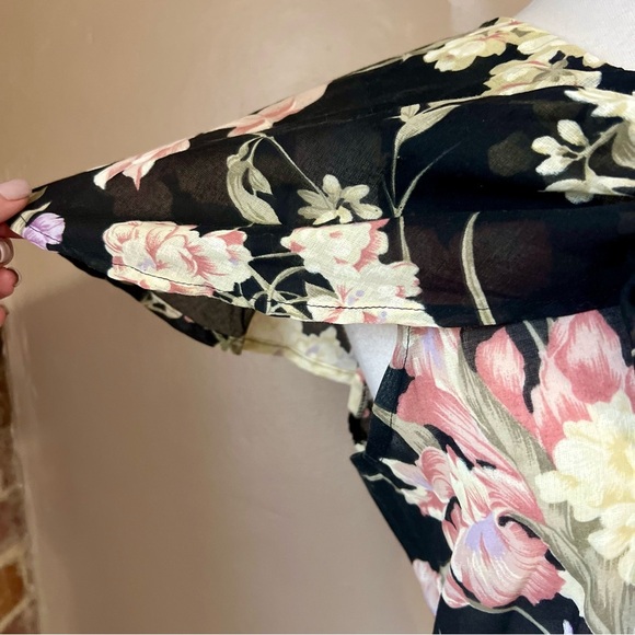 Vintage Floral Sheer Black Maxi Dress -Size 12 -DR08 - Picture 3 of 11